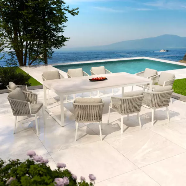 Tavolo da giardino in alluminio e ceramica 10 posti (240 x 120 cm) Kore Bianco e beige