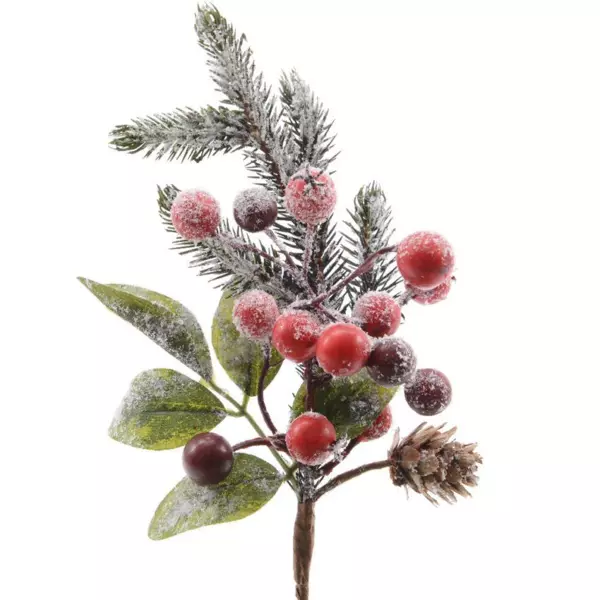 Branche de sapin et baies (20 cm) Epinea Vert enneig�