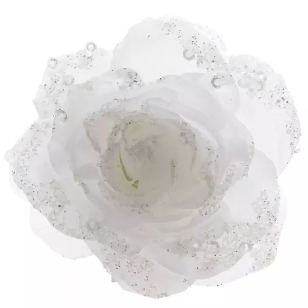 Dekorativ blomst p� klemme (D14 cm) Rosace Hvid