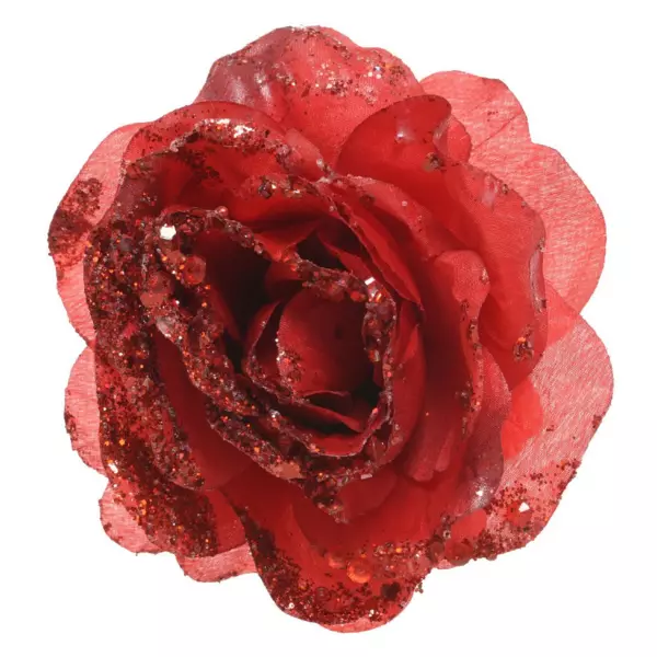 Fiore decorativo con pinza paillete Rosso