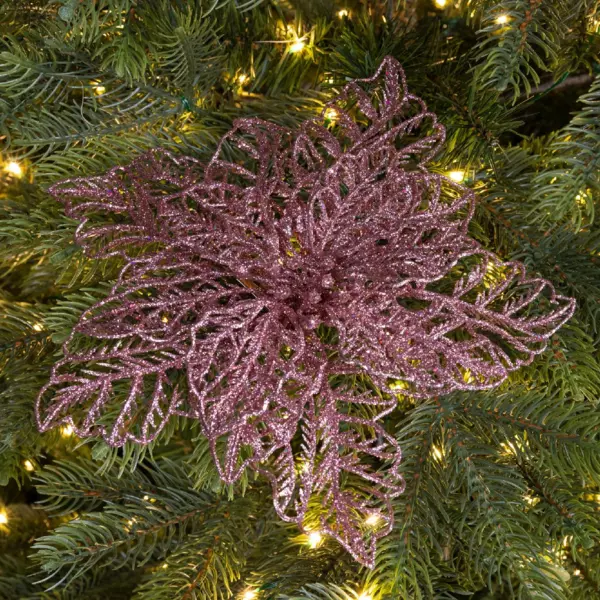 Poinsettia de No�l paillettes sur clip (D23 cm) Rose poudr�