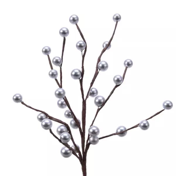 Branche de baies laqu�es (26 cm) Glace d'argent