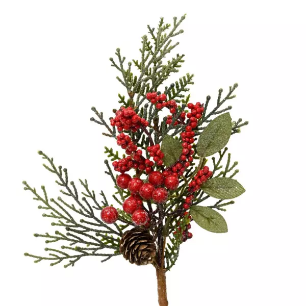 Branche de sapin et baies (26 cm) Aspen Rouge
