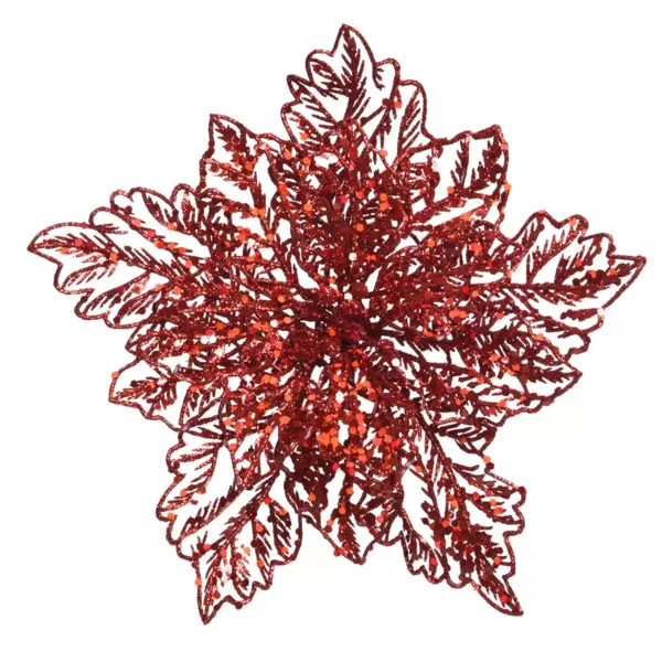 Set di 10 fiori di stella di Natale glitterati per decorazioni