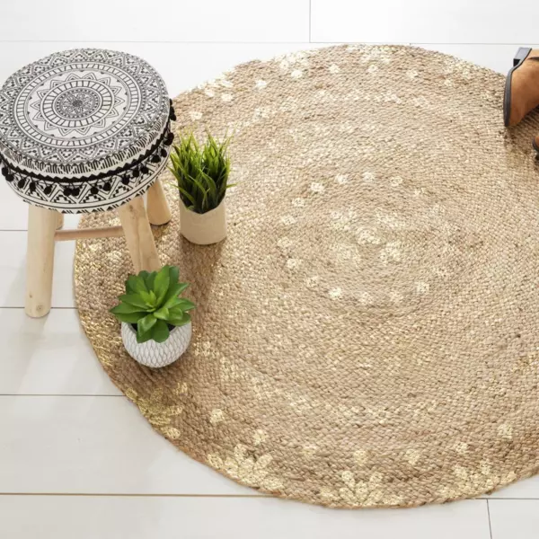 Tapis de salon jute rond (115 cm) Gold shine Or