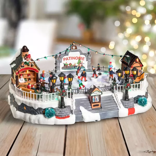 Pista Di Pattinaggio Animata Christmas Concepts 38 Cm: Villaggio Natalizio Con Luci LED, Musica E 17 Figure, Alimentazione A Rete