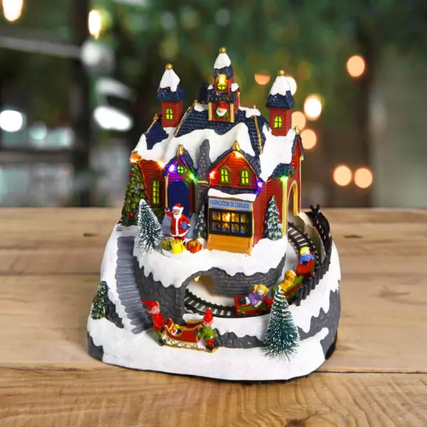 Village de Noël lumineux à piles Atelier et train de Noël lumineux et musical