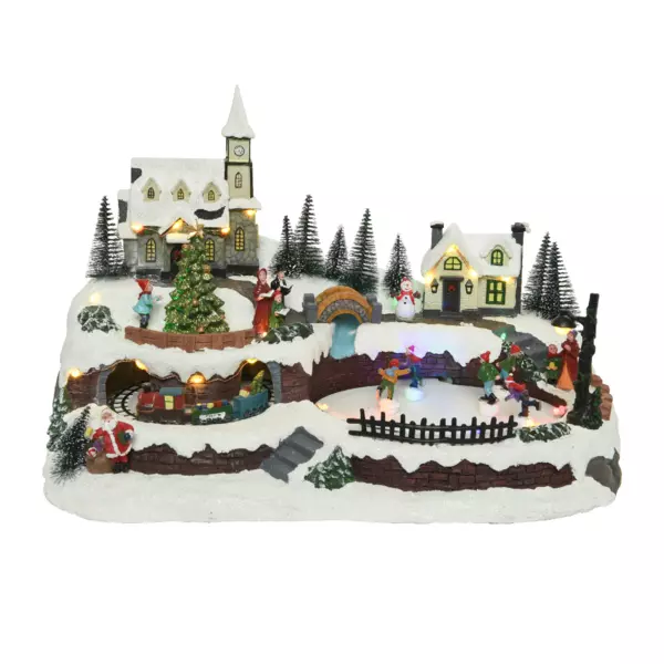 Village de No�l lumineux et musical Eglise sur la colline