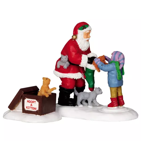 Personaggi Lemax Babbo Natale con gattini