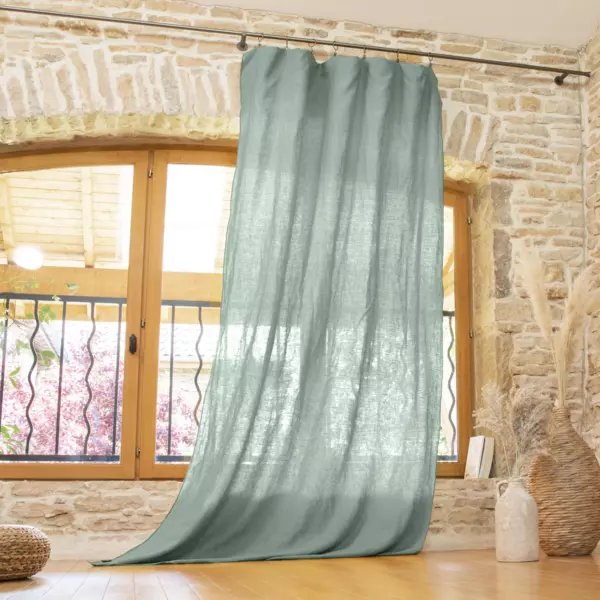 Tenda regolabile lino lavato (140 x max 270 cm) Louise Verde eucalipto