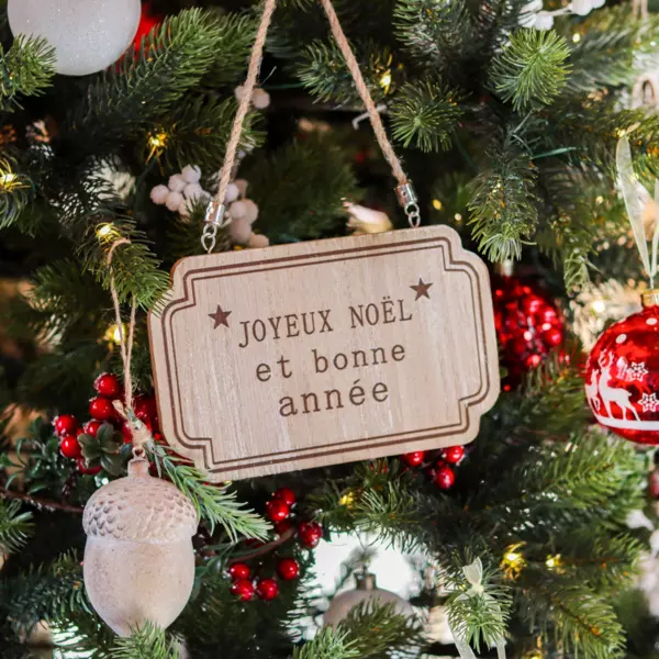 Pancarte de No�l en bois (25 x H15 cm) Bonne ann�e