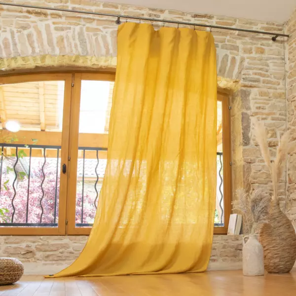Tenda regolabile lino lavato (140 x max 270 cm) Louise Giallo senape