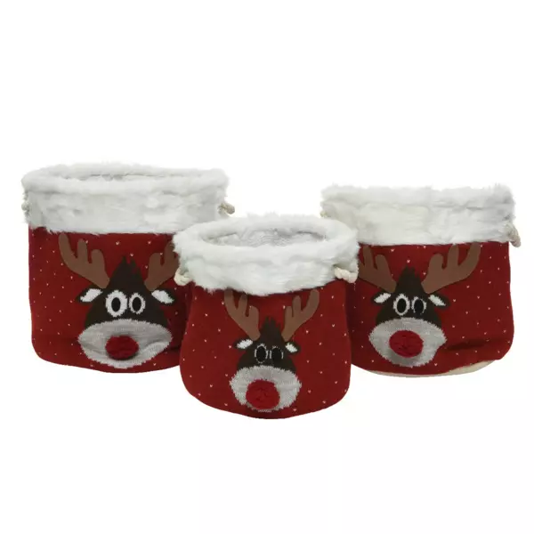 Set di 3 cesti portaoggetti (35 cm) Teste di renne Rosso