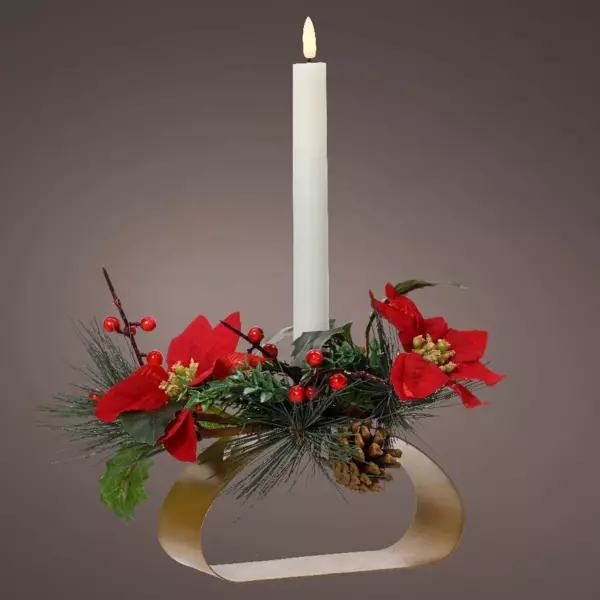 Photophore avec bougie LED (H12 cm) Fleur de No�l Blanc chaud