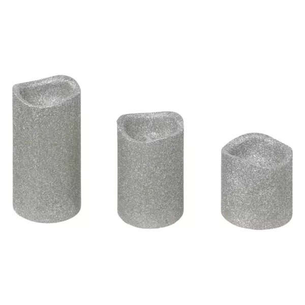 Lot de 3 bougies LED (D5 cm) � paillettes Argent