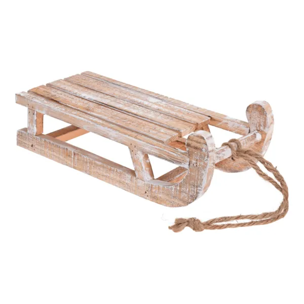 Holz-Schlitten mit Kordel aus Jute naturfarben