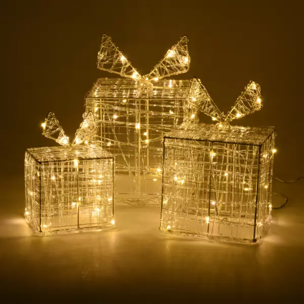 Set di 3 regali luminosi 90 LED (20 cm) Santa Bianco caldo