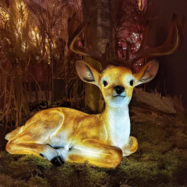 Lysende hjort i glasfiber med 8 LED'er (H46 cm) Varm hvid