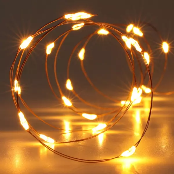 Batteridrevet lysk�de 4,95 m 100 Micro LED guld kabel varm hvid