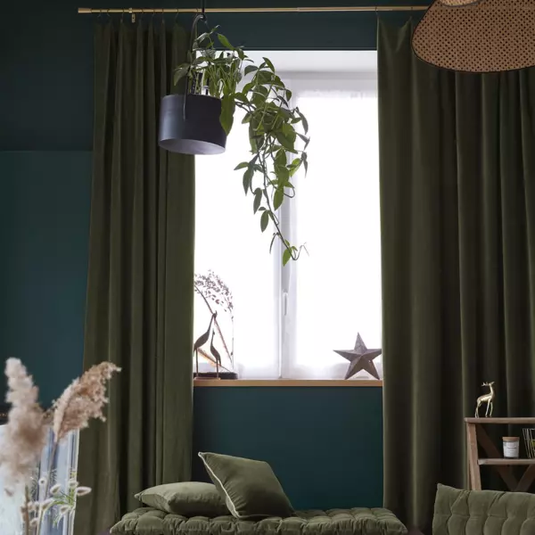 Cortina en terciopelo de algod�n ajustable (140 x max 270 cm) Victor Verde tomillo