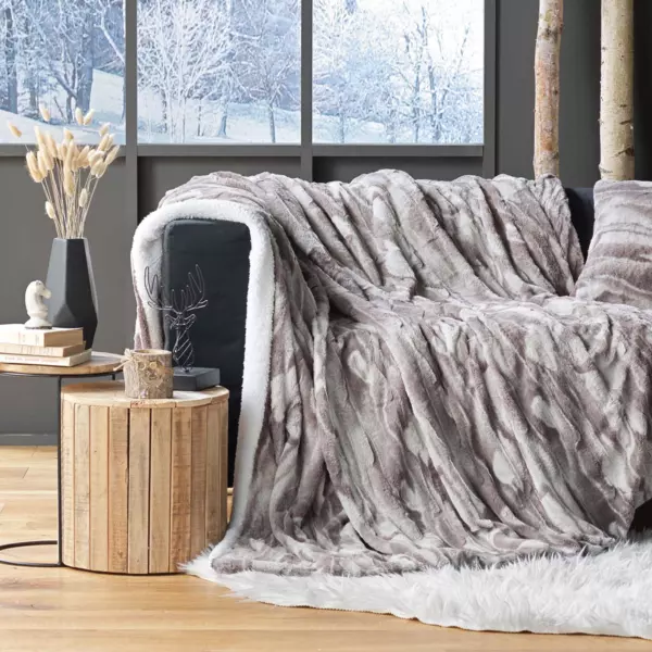Plaid i kunstpels (180 x 220 cm) Caribou Taupe