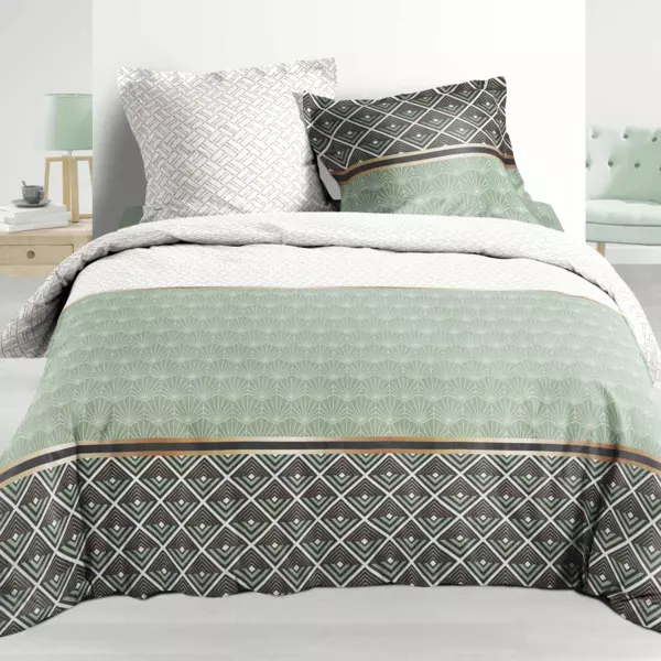 Funda n�rdica y dos fundas para almohadones en percal de algod�n (260 cm) Belor Verde