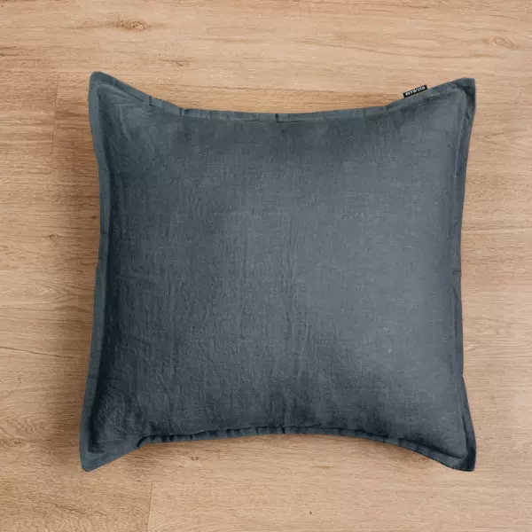 Funda de almohada cuadrada en lino lavado (60 cm) Louise Gris pizarra