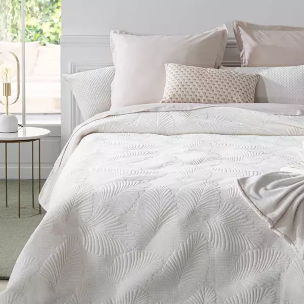 Couvre-lit (260 x 240 cm) Feuilles Ivoire