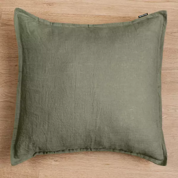 Taie d'oreiller carr�e lin lav� (80 x 80 cm) Louise Vert romarin