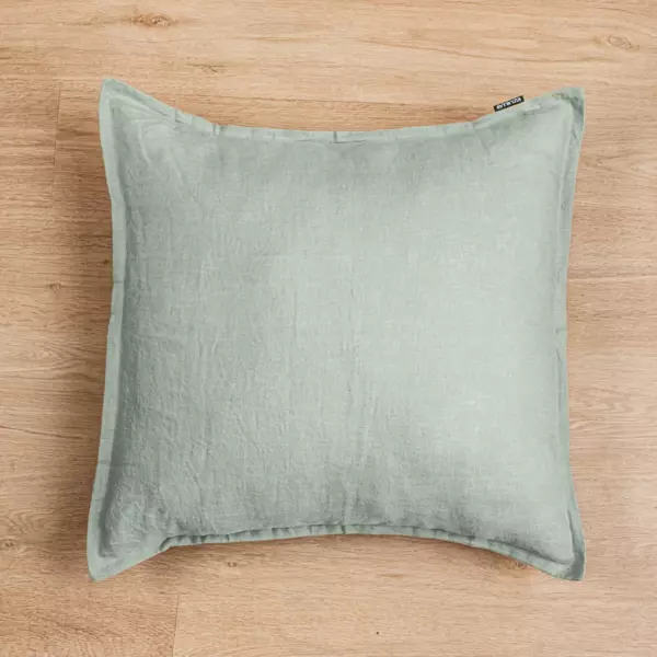 Federa quadrata lino lavato (60 cm) Louise Verde eucalipto