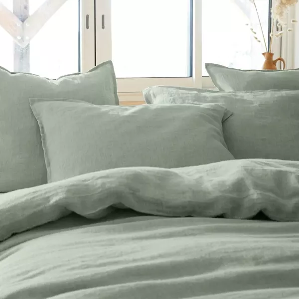 Federa rettangolare lino lavato (70 cm) Louise Verde eucalipto