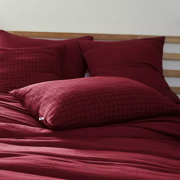 Taie d'oreiller rectangulaire gaze de coton (50 x 70 cm) Ga�a Mix Lie de vin