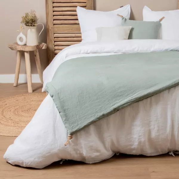 Edredon lin lav� (90 x 200 cm) Louise Vert eucalyptus