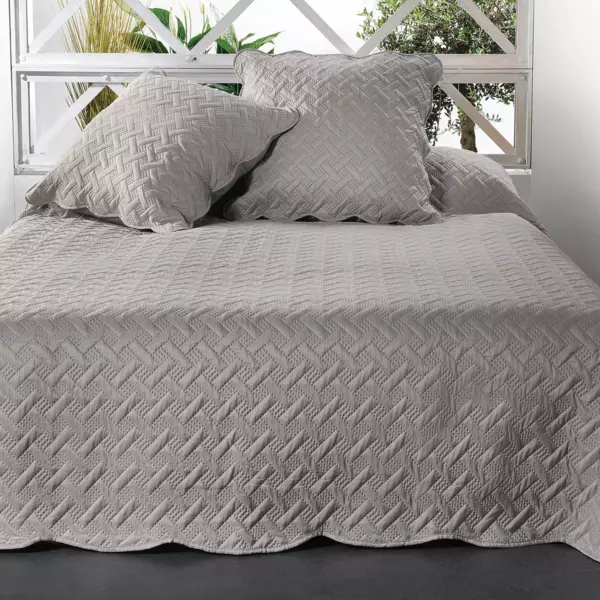 Couvre-lit et taies d'oreiller (250 x 260 cm) Californie Gris clair