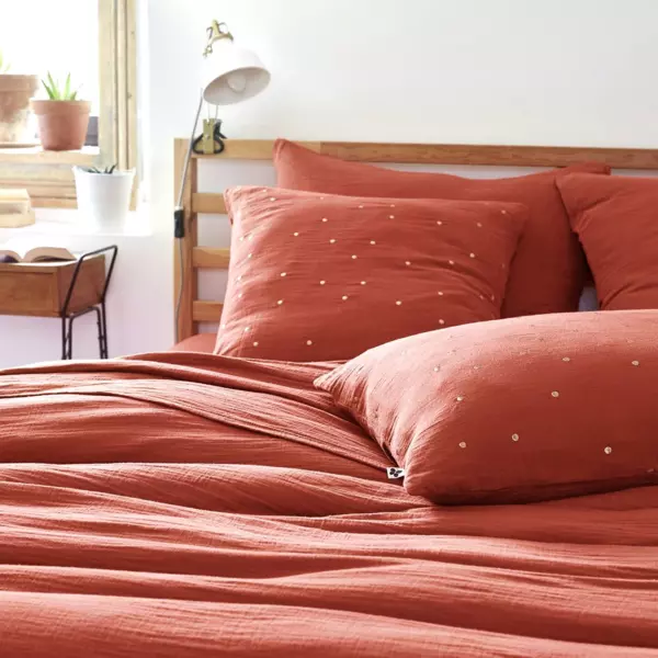 Quadratischer Musselin-Kopfkissenbezug (60 x 60 cm) Gaïa Chic Terrakotta