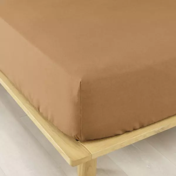 Drap housse flanelle de coton (90 x 190 cm) Th�a Camel