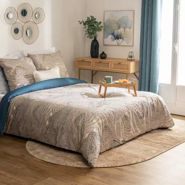 Dekbedovertrek met 2 kussenslopen percal katoen (260 cm) Ilyan Beige