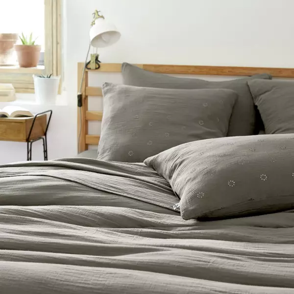 Funda de almohada rectangular de en gasa de algod�n  (60 cm) Ga�a Boho Gris granito