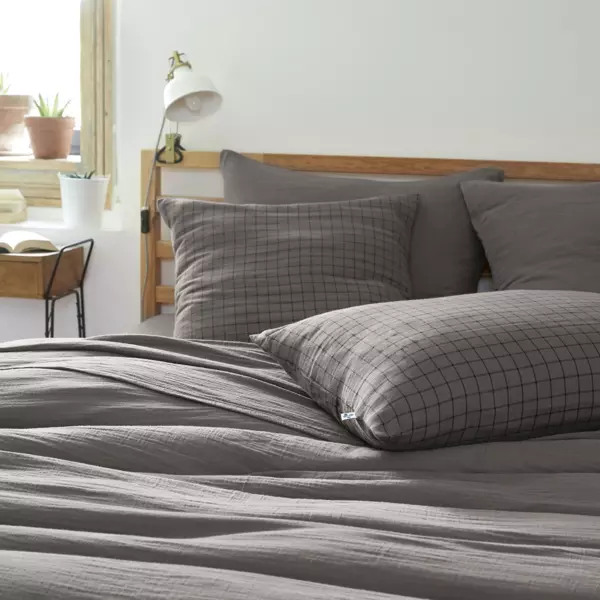 Taie d'oreiller carr�e gaze de coton (60 x 60 cm) Ga�a Mix Gris granit