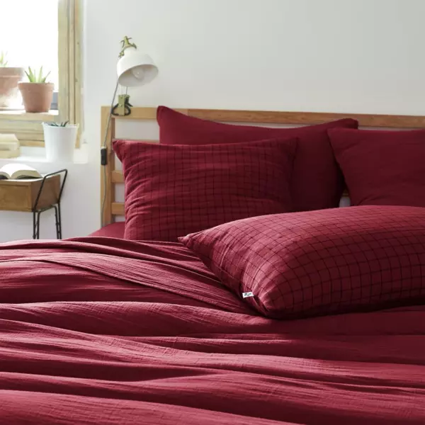 Taie d'oreiller carr�e gaze de coton (60 x 60 cm) Ga�a Mix Lie de vin