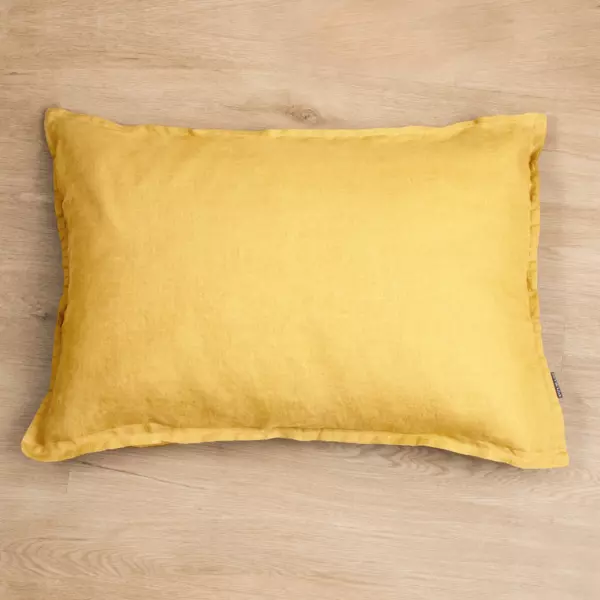 Taie d'oreiller rectangulaire lin lav� (50 x 80 cm) Louise Jaune moutarde