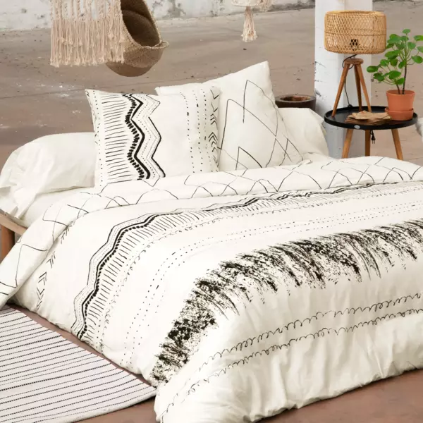 Funda n�rdica y dos fundas para almohadones en algod�n (240 cm) Berb�re Negro