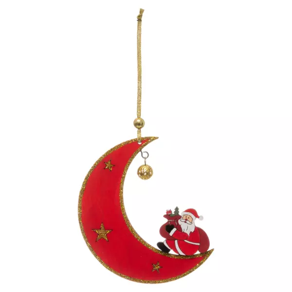P�re No�l � suspendre (H12 cm) Lune en bois Rouge