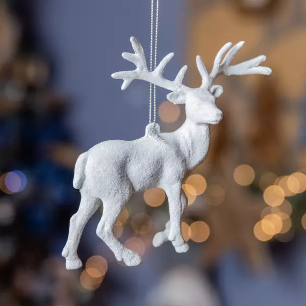 Renna di Natale da appendere (14 cm) Strass Knut Bianco