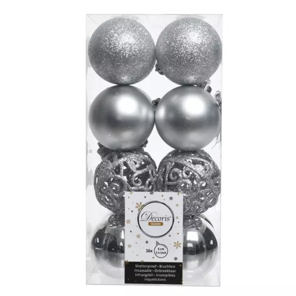 Set van 16 kerstballen (D60 mm) Alpine divers zilver