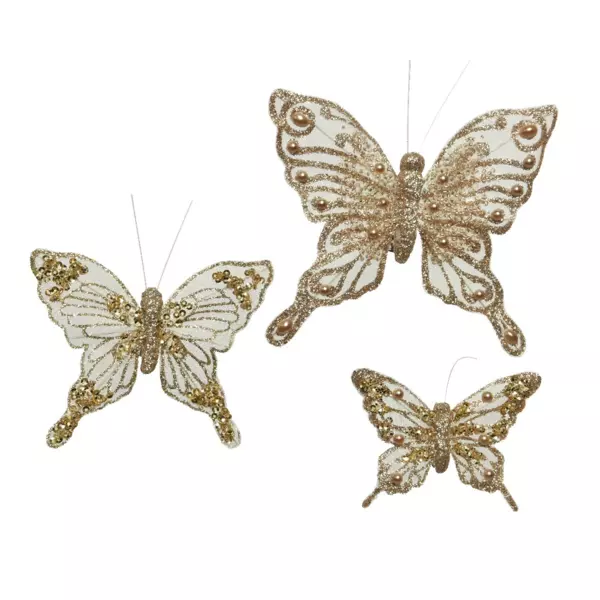Lot de 3 papillons (H13 cm) Helgi Or