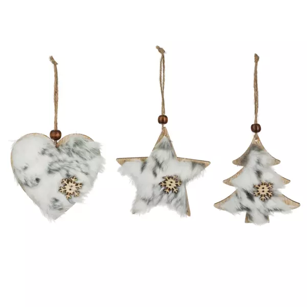 Lot de 3 suspensions de No�l (H7 cm) Flocon Blanc