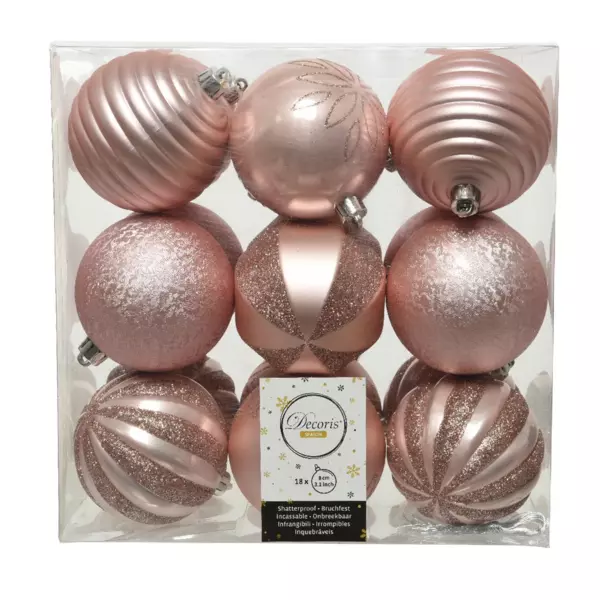 Lot de 18 boules de No�l (D80 mm) Anaelle Rose poudr�