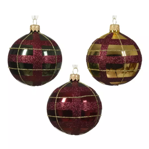 Lote de 6 bolas de Navidad (D80 mm) en vidrio Lin�a Burdeos