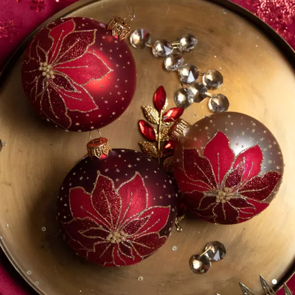 Confezione di 6 palline di Natale (D80 mm) in vetro Poinsettia Rosso